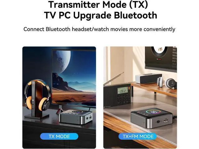 Alt view image 6 of 7 - RGB Upgraded Bluetooth 5.4 Audio Receiver Transmitter for TV Home Stereo/Speakers Bluetooth Audio Adapter with Display, USB, RCA, 3.5 mm AUX, FM Radio Input/Output