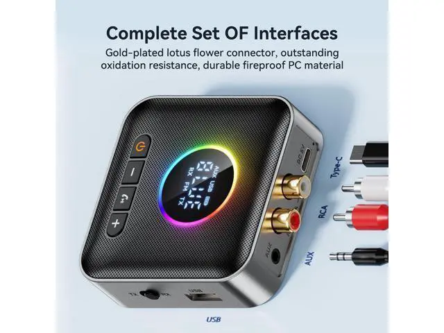 Alt view image 7 of 7 - RGB Upgraded Bluetooth 5.4 Audio Receiver Transmitter for TV Home Stereo/Speakers Bluetooth Audio Adapter with Display, USB, RCA, 3.5 mm AUX, FM Radio Input/Output