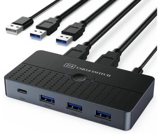 Main image of 5Gbps USB 3.0 Switch for 2 Computers Share 4 USB Devices Peripheral USB Adapter USB Switch 2 in 4 Out for PC Printer Scanner Mouse Keyboard, USB KVM Switch Compatible with Mac/Windows/Linux