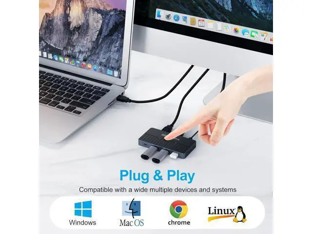 Alt view image 6 of 7 - 5Gbps USB 3.0 Switch for 2 Computers Share 4 USB Devices Peripheral USB Adapter USB Switch 2 in 4 Out for PC Printer Scanner Mouse Keyboard, USB KVM Switch Compatible with Mac/Windows/Linux