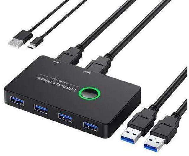 Main image of USB 3.0 Switch Selector, USB3.0 2 in 4 Out for 2 Computers Share 4 Port USB KVM Switcher Hub for PC Mouse Keyboard Printer Scanner Compatible with Windows, MacOS