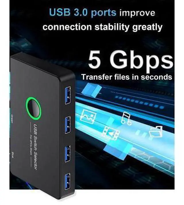 Alt view image 5 of 7 - USB 3.0 Switch Selector, USB3.0 2 in 4 Out for 2 Computers Share 4 Port USB KVM Switcher Hub for PC Mouse Keyboard Printer Scanner Compatible with Windows, MacOS