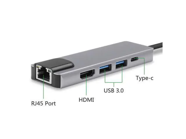 Alt view image 2 of 7 - 4K USB C Hub to Gigabit Ethernet Rj45 Lan 5 in 1 USB Type C Hub Hdmi Adapter for Mac book Pro Thunderbolt 3 USB-C Charger PD