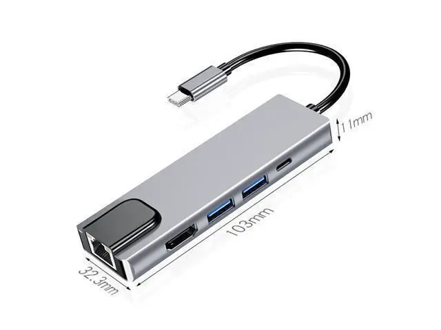 Alt view image 7 of 7 - 4K USB C Hub to Gigabit Ethernet Rj45 Lan 5 in 1 USB Type C Hub Hdmi Adapter for Mac book Pro Thunderbolt 3 USB-C Charger PD
