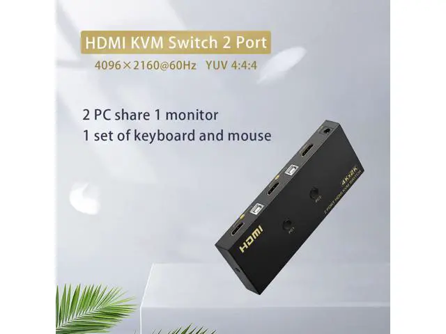 Alt view image 2 of 7 - KVM Switch HDMI 2 Port 4K @60Hz, 2x1 HDMI KVM Switch for 2 Computers Sharing 1 Monitor and 3 USB Devices, with Extension Control Switch and 2 USB Cable & 2 HDMI Cable