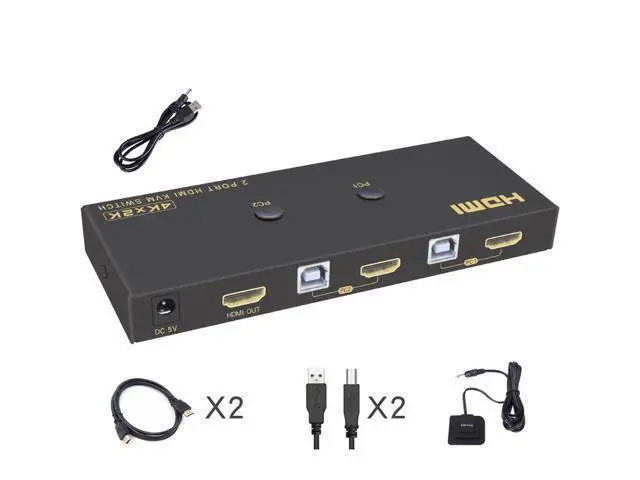 Alt view image 7 of 7 - KVM Switch HDMI 2 Port 4K @60Hz, 2x1 HDMI KVM Switch for 2 Computers Sharing 1 Monitor and 3 USB Devices, with Extension Control Switch and 2 USB Cable & 2 HDMI Cable