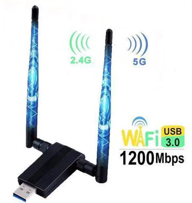 Main image of USB WIFI Adapter 1200M USB 3.0 Wireless Wifi Dongle 5G/866Mbps 2.4G/300Mbps 5dBi Dual Band Antenna 802.11 AC Wireless Network Adapter for Desktop/PC/Laptop Windows XP/Vista/7/8/10, Linx2.6X Mac OS X
