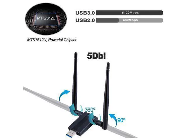 Alt view image 3 of 7 - USB WIFI Adapter 1200M USB 3.0 Wireless Wifi Dongle 5G/866Mbps 2.4G/300Mbps 5dBi Dual Band Antenna 802.11 AC Wireless Network Adapter for Desktop/PC/Laptop Windows XP/Vista/7/8/10, Linx2.6X Mac OS X