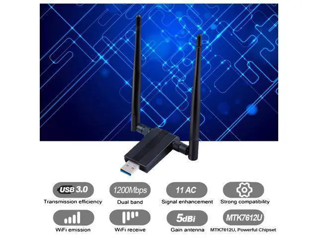Alt view image 4 of 7 - USB WIFI Adapter 1200M USB 3.0 Wireless Wifi Dongle 5G/866Mbps 2.4G/300Mbps 5dBi Dual Band Antenna 802.11 AC Wireless Network Adapter for Desktop/PC/Laptop Windows XP/Vista/7/8/10, Linx2.6X Mac OS X