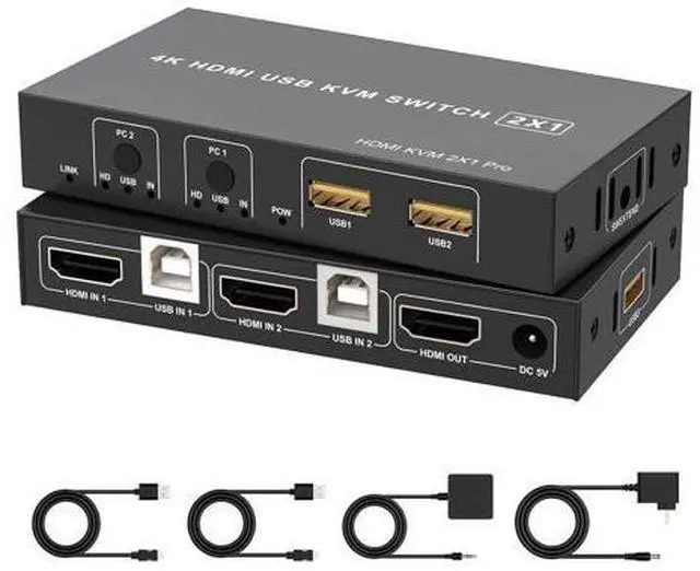 Main image of HDMI KVM Switch 1 Monitor 2 Computers 4K@60Hz, HDMI USB KVM Switches for 2 Computer Share 1 Monitor 3 USB Ports for Keyboard Mouse, Support Extended & Mirror Mode, with Desktop Controller