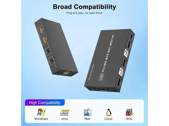 Alt view image 7 of 7 - HDMI KVM Switch 1 Monitor 2 Computers 4K@60Hz, HDMI USB KVM Switches for 2 Computer Share 1 Monitor 3 USB Ports for Keyboard Mouse, Support Extended & Mirror Mode, with Desktop Controller