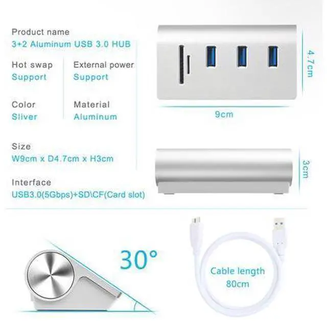 Alt view image 4 of 7 - Multi usb 3.0 hub 3 port adapter splitter Power Interface SD TF Card Reader for MacBook Air computer laptop accessories
