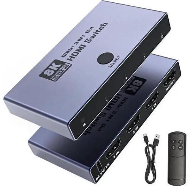 Main image of HDMI 2.1 Switch 3 in 1 Out, 8K@60Hz 4K@240Hz/120Hz 48Gbps, HDMI Switcher with Remote & Detection-Switching, VRR HDR10+ Do-lb-y Vision/At-mos CEC HDCP2.3, Aluminum Alloy HDMI Selector