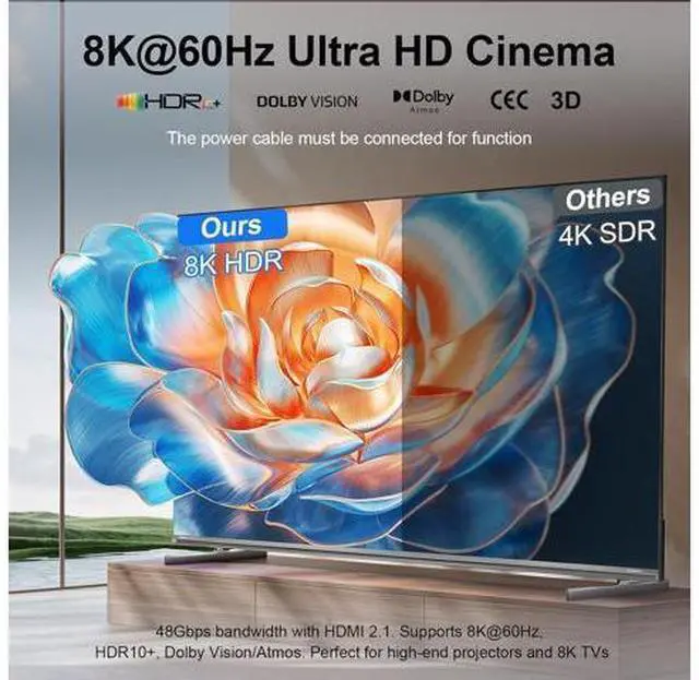 Alt view image 3 of 7 - HDMI 2.1 Switch 3 in 1 Out, 8K@60Hz 4K@240Hz/120Hz 48Gbps, HDMI Switcher with Remote & Detection-Switching, VRR HDR10+ Do-lb-y Vision/At-mos CEC HDCP2.3, Aluminum Alloy HDMI Selector