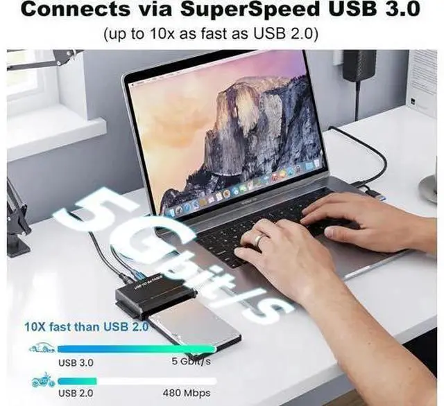Alt view image 3 of 7 - Hard Drive Reader, USB 3.0 & Type C to IDE SATA Adapter, External Data Transfer Recovery Converter Kit for 2.5"/3.5" SATA/IDE HDD SSD Hard Disk, Included 12V/2A Power up to 6TB