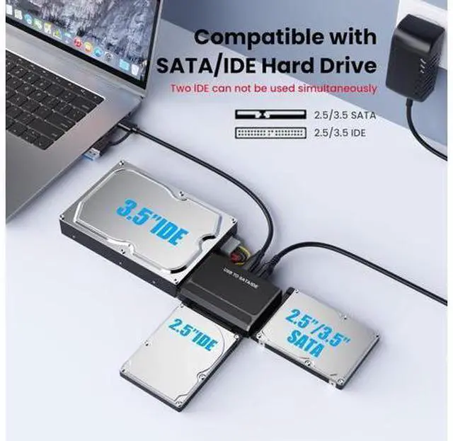 Alt view image 2 of 7 - Hard Drive Reader, USB 3.0 & Type C to IDE SATA Adapter, External Data Transfer Recovery Converter Kit for 2.5"/3.5" SATA/IDE HDD SSD Hard Disk, Included 12V/2A Power up to 6TB