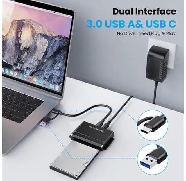 Alt view image 4 of 7 - Hard Drive Reader, USB 3.0 & Type C to IDE SATA Adapter, External Data Transfer Recovery Converter Kit for 2.5"/3.5" SATA/IDE HDD SSD Hard Disk, Included 12V/2A Power up to 6TB