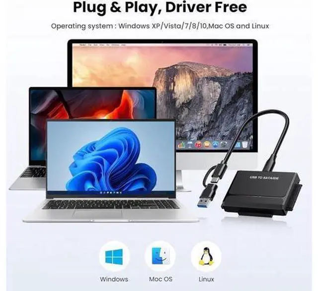 Alt view image 5 of 7 - Hard Drive Reader, USB 3.0 & Type C to IDE SATA Adapter, External Data Transfer Recovery Converter Kit for 2.5"/3.5" SATA/IDE HDD SSD Hard Disk, Included 12V/2A Power up to 6TB