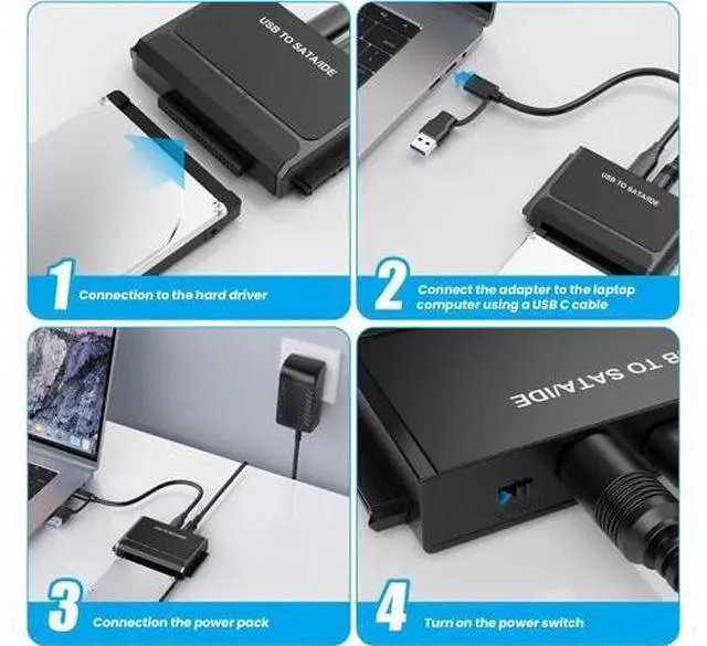 Alt view image 6 of 7 - Hard Drive Reader, USB 3.0 & Type C to IDE SATA Adapter, External Data Transfer Recovery Converter Kit for 2.5"/3.5" SATA/IDE HDD SSD Hard Disk, Included 12V/2A Power up to 6TB