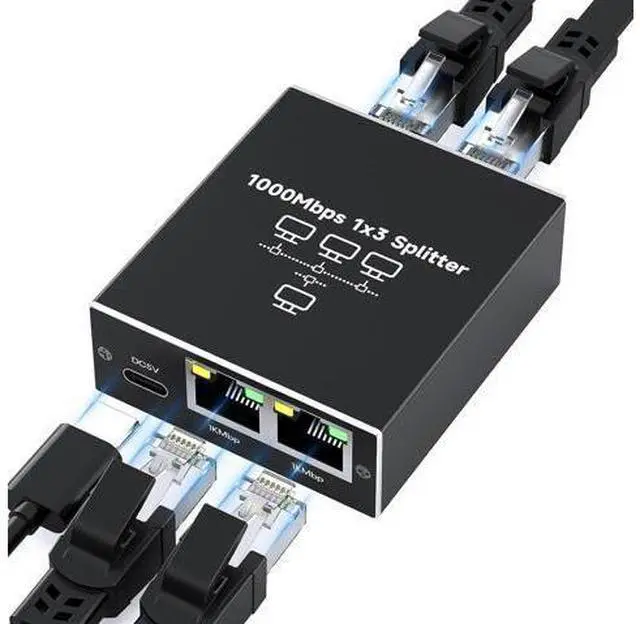 Main image of Gigabit Ethernet Splitter 1 to 3, High-Speed 1000Mbps Ethernet Network Splitter with USB Power Cable, RJ45 LAN Splitter Adapter for Cat 5/5e/6/7/8 Cable, Plug and Play giyqxHw