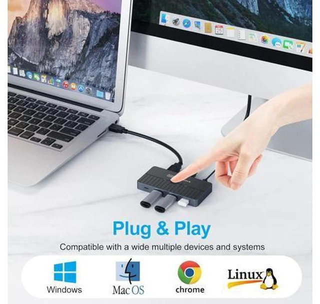 Alt view image 6 of 6 - USB 3.0 Switch 2 in 4 Out for 2 Computers Sharing USB C & A Devices, USB Switcher for PC Mouse Keyboard Printer Scanner, USB 3.0 KVM Switch Selector Compatible with Windows, Mac, Linux