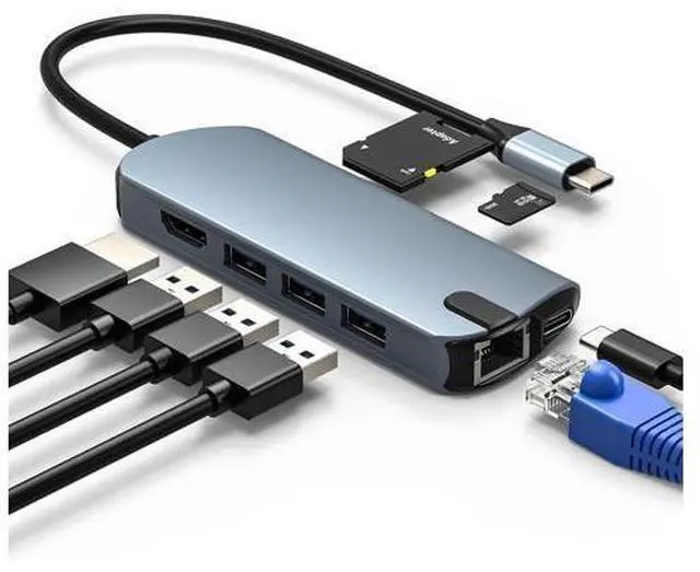 Main image of 8-in-1 USB C Hub Ethernet Adapter with 4K@60Hz HDMI, 100W PD Charging, 3X USB 3.0 Ports, 1Gbps RJ45, SD/TF Card Reader, USB C Adapters Compatible with MacBook Pro/Air, iPad Pro and More Laptops