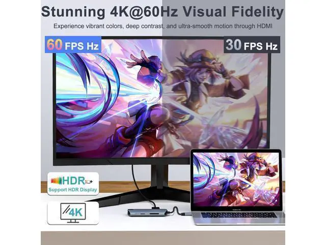 Alt view image 3 of 7 - 8-in-1 USB C Hub Ethernet Adapter with 4K@60Hz HDMI, 100W PD Charging, 3X USB 3.0 Ports, 1Gbps RJ45, SD/TF Card Reader, USB C Adapters Compatible with MacBook Pro/Air, iPad Pro and More Laptops