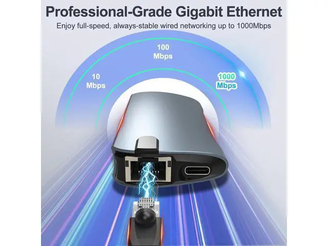 Alt view image 4 of 7 - 8-in-1 USB C Hub Ethernet Adapter with 4K@60Hz HDMI, 100W PD Charging, 3X USB 3.0 Ports, 1Gbps RJ45, SD/TF Card Reader, USB C Adapters Compatible with MacBook Pro/Air, iPad Pro and More Laptops