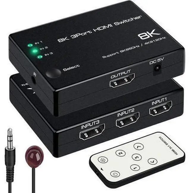 Main image of HDMI 2.1 Switch 3 in 1 Out, 8K@60Hz 4K@120Hz HDMI Switcher 3 Port, 8K HDMI Auto Switch 3x1 Selector with IR Remote for Xbox,PS5,PS4,UHD TV, Support 48Gbps, HDCP 2.3,HDR 10+, 1080P@240Hz