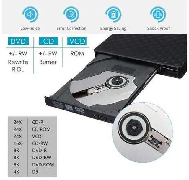 Alt view image 4 of 6 - External CD Drive, USB 3.0 Slim External CD DVD ROM Drive Writer Reader Burner, Portable CD DVD RW Drive/Writer/Burner Optical Player External DVD Drive for Macbook/Laptop/Desktop PC Windows XP/7/10