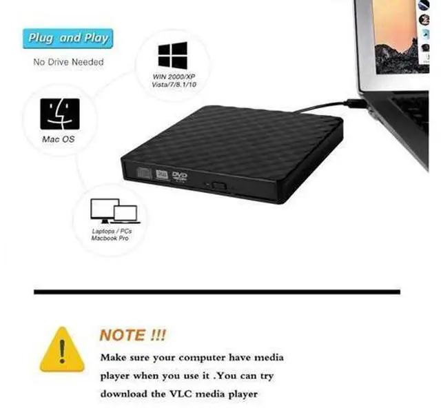 Alt view image 5 of 6 - External CD Drive, USB 3.0 Slim External CD DVD ROM Drive Writer Reader Burner, Portable CD DVD RW Drive/Writer/Burner Optical Player External DVD Drive for Macbook/Laptop/Desktop PC Windows XP/7/10