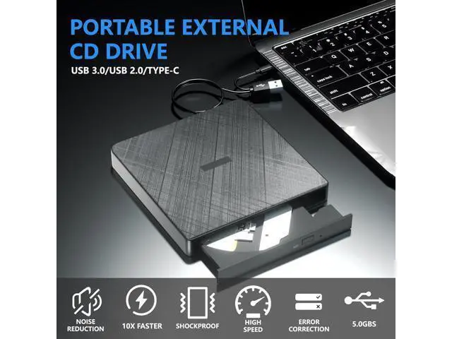 Alt view image 4 of 7 - External CD DVD Drive, USB 3.0 & Type-C Portable CD DVD Burner +/-RW DVD Player for Laptop, External CD/DVD Drive, External Optical USB DVD Drive Compatible with Windows 7/8/10/XP Linux MacOS