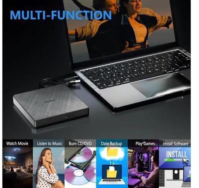 Alt view image 5 of 7 - External CD DVD Drive, USB 3.0 & Type-C Portable CD DVD Burner +/-RW DVD Player for Laptop, External CD/DVD Drive, External Optical USB DVD Drive Compatible with Windows 7/8/10/XP Linux MacOS