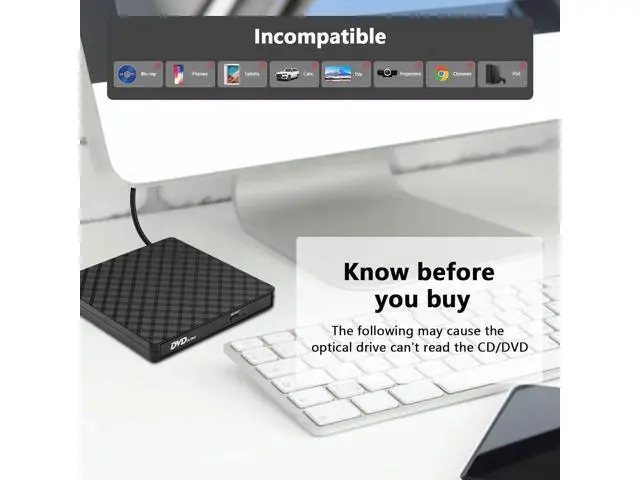 Alt view image 7 of 7 - External CD DVD Drive, External CD ROM CD/DVD Burner with USB 3.0 and USB C, Portable CD/DVD +/-RW Drive/DVD Player for PC, Laptop, Desktops, Mac-Book, Windows XP/2003/Vista/7/8/10/Linux/MacOS