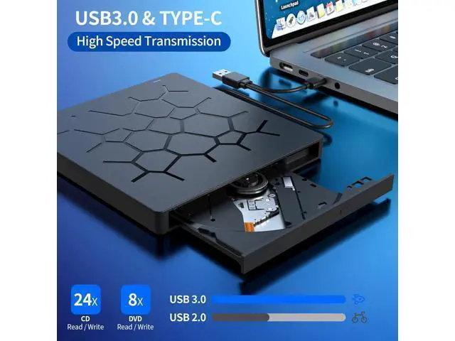 Alt view image 3 of 7 - External CD/DVD Drive for Laptop, 7 IN 1 USB 3.0 Type C Portable DVD Player, CD ROM Burner Writer, External Disk Drive, Optical Drive Compatible with Laptop, PC, MacBook, Windows, Mac, Linux OS