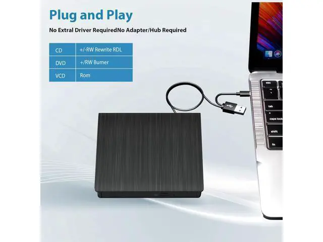 Alt view image 3 of 7 - External CD DVD Drive, USB 3.0 & TYPE C Portable CD DVD +/-RW Drive, CD/DVD ROM Player Burner Reader Writer Rewriter Optical Disc Drive for Laptop Desktop PC, Windows 11/10/8/7, Apple Mac, Linux OS