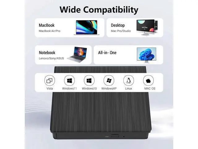 Alt view image 6 of 7 - External CD DVD Drive, USB 3.0 & TYPE C Portable CD DVD +/-RW Drive, CD/DVD ROM Player Burner Reader Writer Rewriter Optical Disc Drive for Laptop Desktop PC, Windows 11/10/8/7, Apple Mac, Linux OS