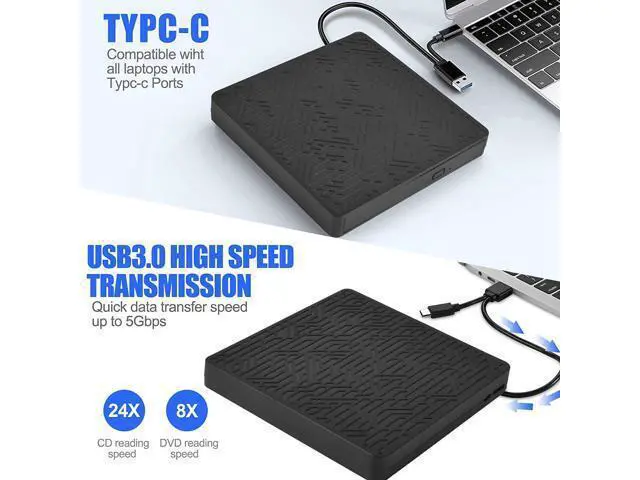 Alt view image 2 of 7 - External DVD Drive, USB3.0/Type-C DVD CD ROM +/-RW Player for Laptop, Optical Disk Burner with Hub, 2 USB 3.0 Port, SD/TF Port, Micro USB Type C Cord for PC Desktop Mac Book Windows 10/8/7 Linux OS