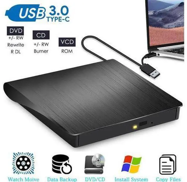 Main image of External CD/DVD Drive for Laptop, USB 3.0 Type C Portable DVD Player for Laptop, CD ROM Burner Writer External Disk Drive Optical DVD Drive Compatible with Laptop Desktop PC Windows Linux MacOS