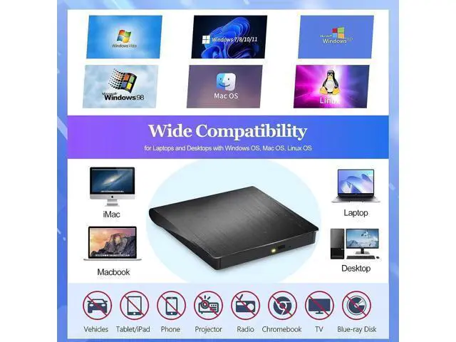 Alt view image 3 of 7 - External CD/DVD Drive for Laptop, USB 3.0 Type C Portable DVD Player for Laptop, CD ROM Burner Writer External Disk Drive Optical DVD Drive Compatible with Laptop Desktop PC Windows Linux MacOS