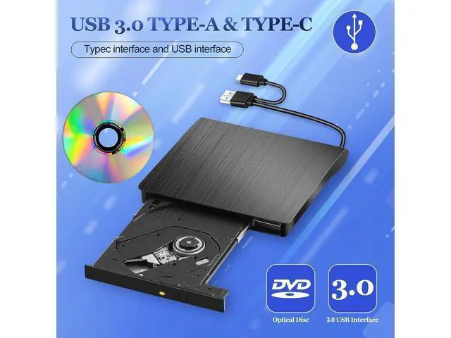 Alt view image 2 of 7 - External CD/DVD Drive for Laptop, USB 3.0 Type C Portable DVD Player for Laptop, CD ROM Burner Writer External Disk Drive Optical DVD Drive Compatible with Laptop Desktop PC Windows Linux MacOS