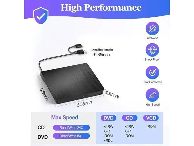 Alt view image 7 of 7 - External CD/DVD Drive for Laptop, USB 3.0 Type C Portable DVD Player for Laptop, CD ROM Burner Writer External Disk Drive Optical DVD Drive Compatible with Laptop Desktop PC Windows Linux MacOS