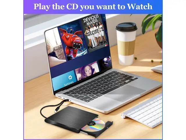 Alt view image 6 of 7 - External CD/DVD Drive for Laptop, USB 3.0 Type C Portable DVD Player for Laptop, CD ROM Burner Writer External Disk Drive Optical DVD Drive Compatible with Laptop Desktop PC Windows Linux MacOS