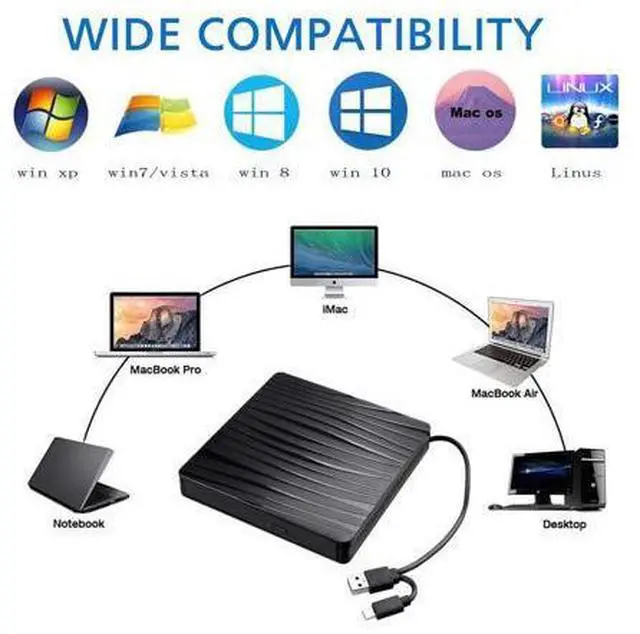 Alt view image 2 of 7 - Type C USB 3.0 Slim External DVD RW CD Writer Drive Burner Reader Player Optical Drives CD-RW Burner Reader Recorder For Laptop