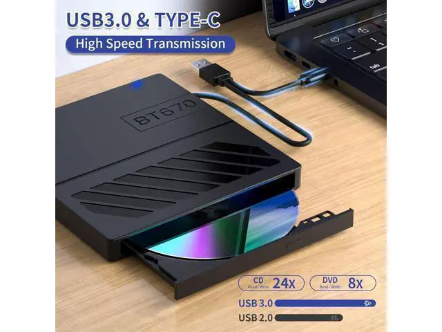 Alt view image 2 of 7 - External CD DVD Drive, 7 in 1 USB 3.0 Type-C DVD Drive, Portable External DVD Burner, External CD/DVD Optical Drive with SD/TF Card Reader & 4 USB A Ports for Linux/Mac OS/Windows 7/8/10/11