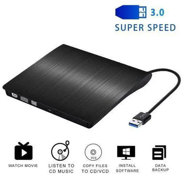 Main image of External CD DVD Drive, USB 3.0 Portable CD/DVD +/-RW Drive Slim DVD/CD ROM Rewriter Burner Compatible with Laptop Desktop PC Windows Linux Mac OS