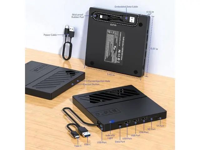 Alt view image 7 of 7 - External CD DVD Drive, 7 in 1 USB 3.0 Type-C DVD Drive, Portable External DVD Burner, External CD/DVD Optical Drive with SD/TF Card Reader & 4 USB A Ports for Linux/Mac OS/Windows 7/8/10/11