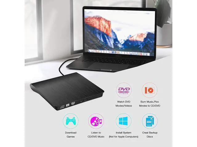 Alt view image 2 of 7 - External CD DVD Drive, USB 3.0 Portable CD/DVD +/-RW Drive Slim DVD/CD ROM Rewriter Burner Compatible with Laptop Desktop PC Windows Linux Mac OS