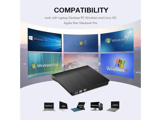 Alt view image 6 of 7 - External CD DVD Drive, USB 3.0 Portable CD/DVD +/-RW Drive Slim DVD/CD ROM Rewriter Burner Compatible with Laptop Desktop PC Windows Linux Mac OS