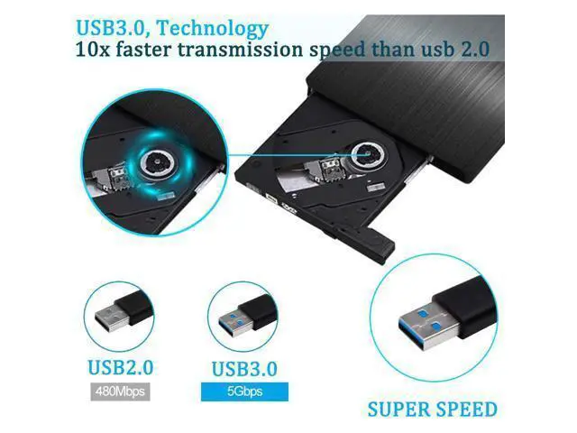 Alt view image 4 of 7 - External CD DVD Drive, USB 3.0 Portable CD/DVD +/-RW Drive Slim DVD/CD ROM Rewriter Burner Compatible with Laptop Desktop PC Windows Linux Mac OS